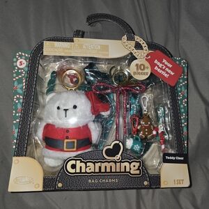 Kids Accessories Teddy Claus Bag Charm Set - White & Red